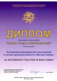 Диплом выставки «Охрана труда в энергетике-2005»