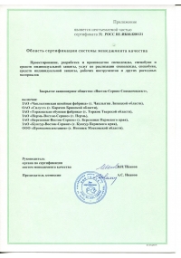 Приложение к сертификату соответствия требованиям ГОСТ ISO 9001-2011